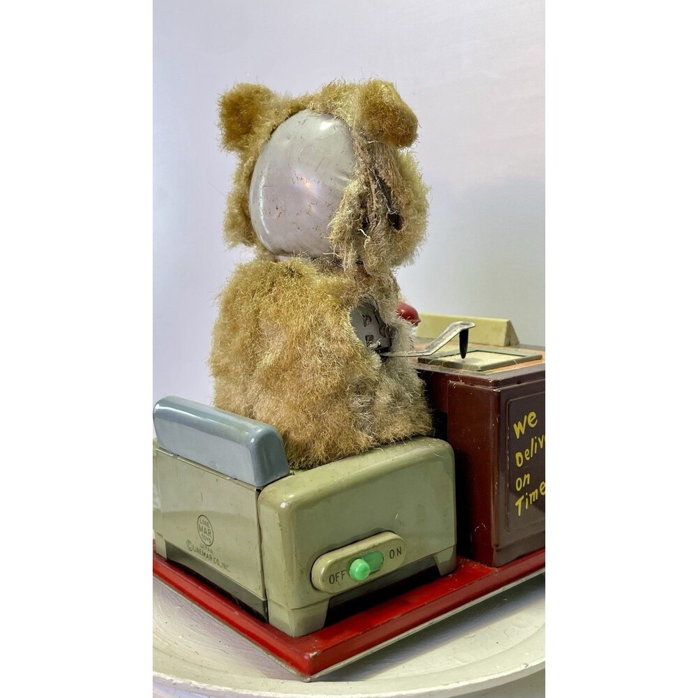 Linemar Tin Toy "I Am The Boss" Drinking Writing Bear Japan 1950s AS-IS - Picture 12 of 15